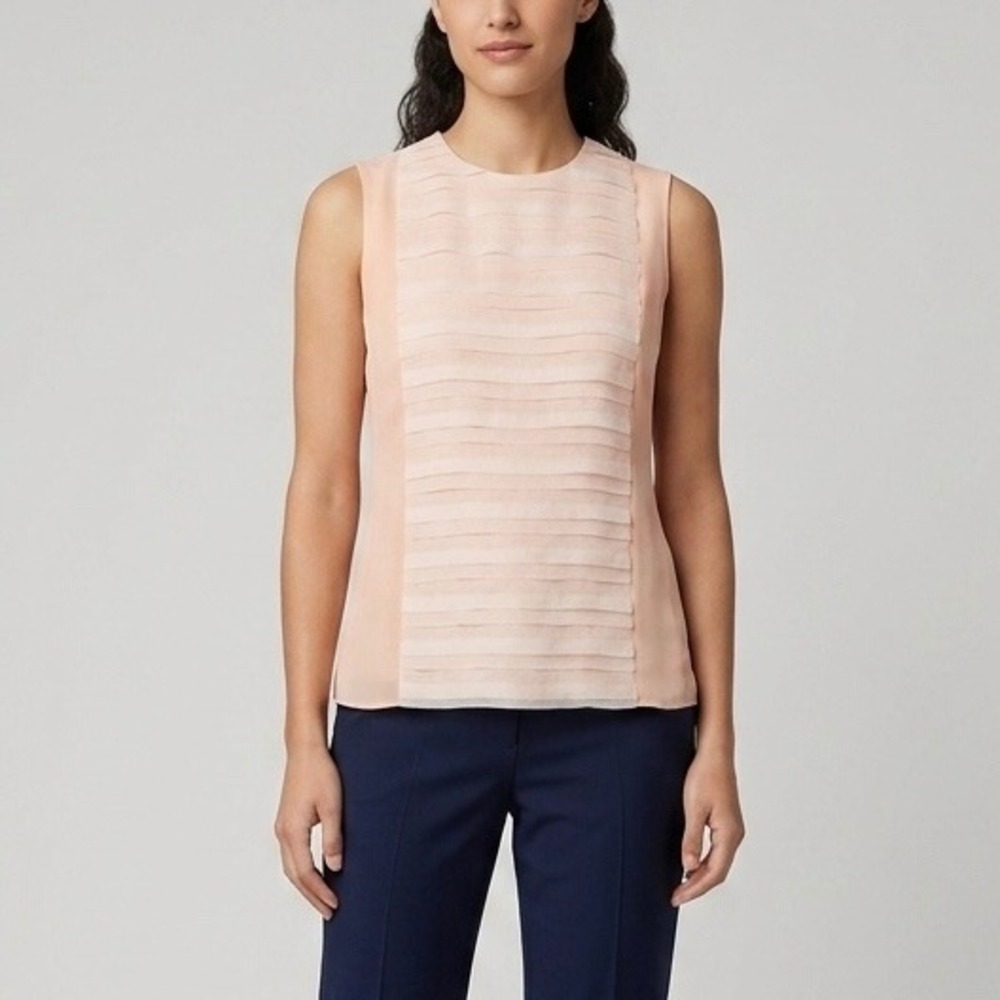 Akris Peach 100% Silk Pleated Front Sleeveless Blouse Top Size 6